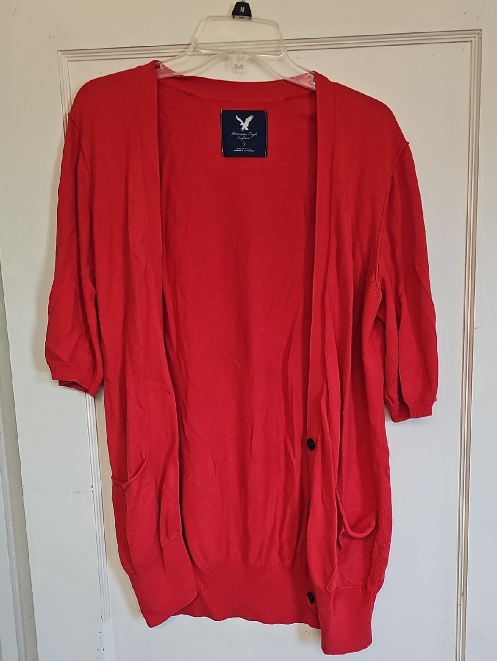 American Eagle Outfitters Red Open-Front Knit Cardigan